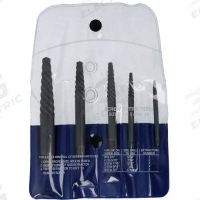 CHICAGO-LATROBE Screw Extractor Set: 5 Pc, Spiral Flute - Spiral-Flute Extractor Sets