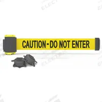 BANNER STAKES Magnetic Retractable Belt Barrier: Magnet, 7 ft Belt Lg, Caution Messaging, Yellow (MPN MH7003). Key specifications — attr981520: Black; attr981527: Black; attr193646: BANNER STAKES; attr981511: Yellow.