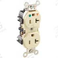 LEVITON Receptacle: Hospital Grade Fed. Spec., Duplex, 5-20R, Ivory, 125V AC, 20 A, 2 Pole / 3 Wire (MPN 8300-IGI)