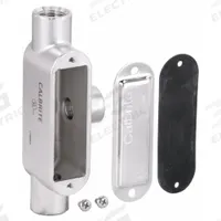 Conduit Outlet Body: Stainless Steel, 1 1/4 in Trade Size, T Body, 24 cu in Body Capacity (MPN S61200TE00). Key specifications — Finish: Polished; For Use With: Threaded; Brand: CALBRITE; Hub Style: Threaded.