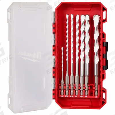 MILWAUKEE Rotary Hammer Drill Bit Set: 7 11/16 in Overall Lg, 1/4 in Shank Dia - Hex-Shank Hammer Drill Bit Sets