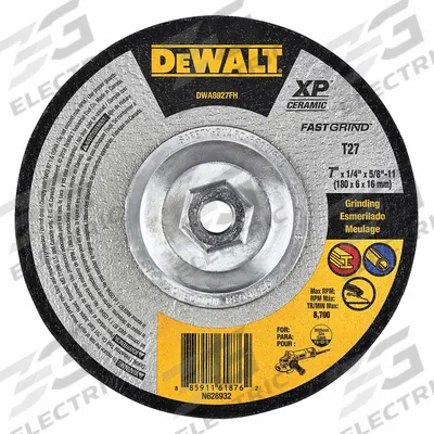 DEWALT Depressed Center Grinding Wheel: Type 27, 7" x 1/4" x 5/8"-11, Ceramic - Cool-Cutting Grinding Wheels for Carbon & Stainless Steel