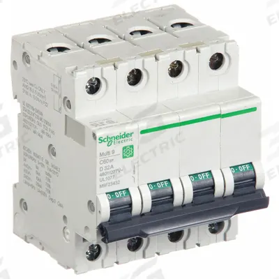 SCHNEIDER ELECTRIC IEC Supplementary Protector: 32 A Amps, 14kA at 240V AC, Screw Clamp - D-Curve, 4-Pole UL1077 DIN Rail-Mount Supplementary Protectors