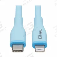 EATON TRIPP LITE Usb Cable: Type C End 1, Lightning End 2, Blue, 6 ft Lg, 2.0 USB Specification (MPN M102AB-006-S-LB). Key specifications — attr1025998: Type C; attr126167: Blue; attr131764: EATON TRIPP LITE; attr1026008: Silicone; attr1032475: USB Cable; attr1026001: Lightning.
