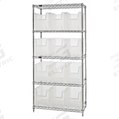 QUANTUM STORAGE SYSTEMS Bin Shelving: 36 in x 18 in x 74 in, 1 Sided, 12 Bins, Open - Wire Stationary Bin Shelving with Open-Front Bins