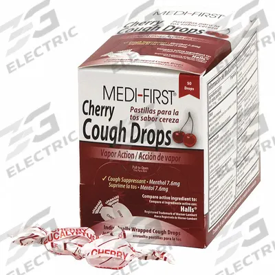 MEDI-FIRST Cough Drop: Menthol, 50 Individual Doses, Cherry, Drop - Cough Drops