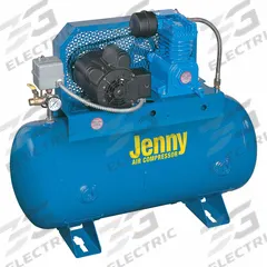 JENNY Fire Sprinkler Air Compressor: 1 hp, 1 Stage, Horizontal, 30 gal, 7.4 cfm, 40 psi, Base Model (MPN K1S-30UMS-115/1). Key specifications — attr48430: JENNY; attr48445: 60 Hz; attr48448: Pressure Safety Valve; attr48450: 240V AC; attr48474: Single; attr48487: Horizontal.