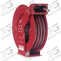 Spring Return Hose Reel: 50 ft (1 in I.D.), 3/4 in MNPT, 250 psi Max Op Pressure, Red, Includes Hose (MPN D84050 OLP). Key specifications — Reel Color: Red; Hose Capacity: 50 ft (1 in I.D.); Overall Dimensions: 24 in L x 15-3/4 in W x 25-3/8 in H; Swivel Material: Nickel Plated Steel; Hose End Configuration: 3/4 in MNPT; Brand: REELCRAFT.