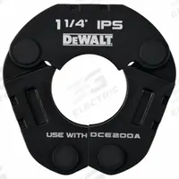 DEWALT Press Jaw: 1 1/4 in Pipe, Carbon Steel, Extended/Std Tool Types (MPN DCE203114). Key specifications — attr518773: Rings; attr537224: 1-1/4 in; attr518762: Carbon Steel; attr518771: Galvanized Steel; attr518761: Viega MegaPress; attr518760: DEWALT.