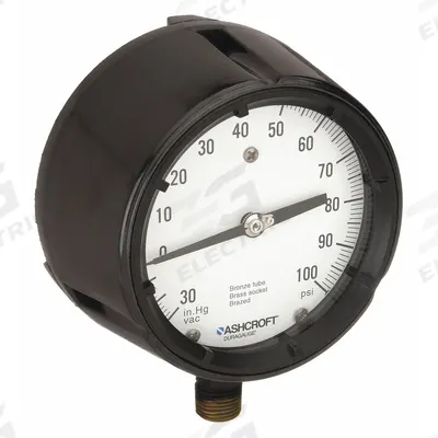 ASHCROFT Process Compound Gauge: 0 psi to 100 psi, White, 4 1/2 in Dial, 1/2 in NPT Male - Brass/Bronze Wetted Parts & Plastic Casing