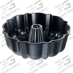 CHICAGO METALLIC Cake Pan: Aluminum, Non-Stick, Solid, 10 1/8 in Overall Dia, 3 1/2 in Overall Dp (MPN 50136). Key specifications — Bead Closure: Closed Bead; Coating: Non-Stick; Pan Style: Fluted Bundt Cake Pan; Perforation: Solid; Brand: CHICAGO METALLIC; Color: Black; Material: Aluminum; NSF Certified: No.