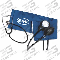 EMI Aneroid Sphygmomanometer: Aneroid Sphygmomanometer, Adult, Nylon, Adult Cuff Named Size, Arm (MPN 930). Key specifications — Cuff Named Size: Adult; Patient Type: Adult; Color: Blue; Brand: EMI; Product Type: Aneroid Sphygmomanometer; Cuff Material: Nylon; Includes: Leatherette Zippered Carrying Case; Blood Pressure Test Location: Arm.