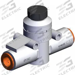 SMC Speed Controller: In-Line Fitting, Knob, 1/2 in Valve Body Size, 3/8 in Push to Connect Tube (MPN AS4002F-11A). Key specifications — attr947203: Brass/PBT; attr947205: SMC.
