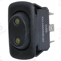 EATON Lighted Rocker Switch: 3 Positions, SPDT, On/Off/On, Green (MPN XR3BG33NV1XX). Key specifications — AC Contact Rating: 16 A @ 125 V; Horsepower: 3/4 hp @ 277 V; Operator Illumination: Illuminated; Terminal Connection Type: 0.25 in Quick Connect Tab; Includes Lens: Lens Included; Series: X; Displayed Brand: EATON; Manufacturer Part Number: XR3BG33NV1XX.