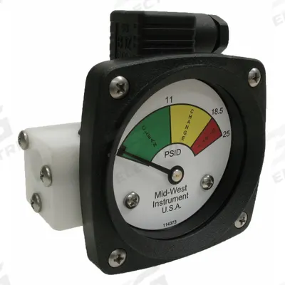MIDWEST INSTRUMENT 3-Color Differential Pressure Indicator: 1,000 psig Max - Differential Pressure Indicators with Switch