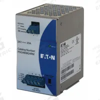 EATON DC Power Supply: DIN Rail, 480 W Output Power - Rated, 2.5 A Current - Output, Single Phase (MPN PSG480B24RM). Key specifications — attr1044898: Single; attr1044874: Aluminum; attr1044879: 35V DC; attr211400: EATON.