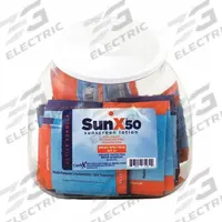 SUNX Sunscreen: 50 SPF, Lotion, 0.25 oz, 25 PK (MPN 18-917G). Key specifications — Unitized: Unitized; Manufacturer Part Number: 18-917G; Format: Lotion; Purpose: Sunscreen; Brand: SUNX; Formula Features: Paraben Free; Unit Package Type: Packet; Active Ingredient: Aloe Vera.