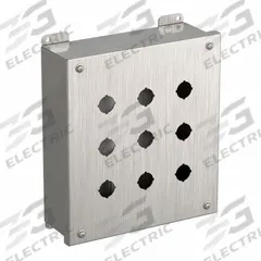 HAMMOND Push Button Enclosure: 22mm, 9 Holes, 304 Stainless Steel, NEMA 3R/4/4X (MPN 1435MSSK). Key specifications — Brand: HAMMOND; Environments & Applications: Washdown-Corrosion-Resistant.