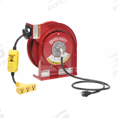 REELCRAFT Extension Cord Reel: Ratchet Lock, 45 ft Cord Lg, 12 AWG, SJEOOW, 5-15P Cord Lg - Self-Retracting Cord Reels
