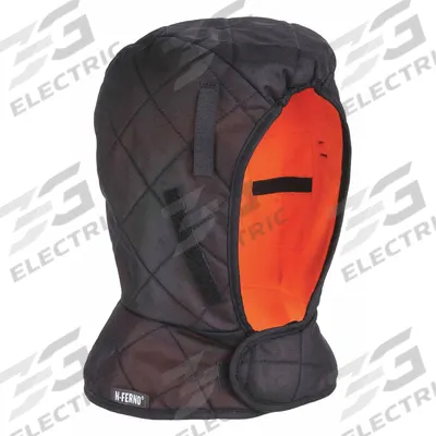 N-FERNO BY ERGODYNE Hard Hat Liner: Polyester, Ears/Head/Neck, Hook-and-Loop, Black - Hard Hat Liners