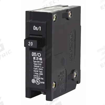 EATON Circuit Breaker: 20 A, 120/240V AC, Single Phase, 10kA at 120/240V AC - BR & BD Series