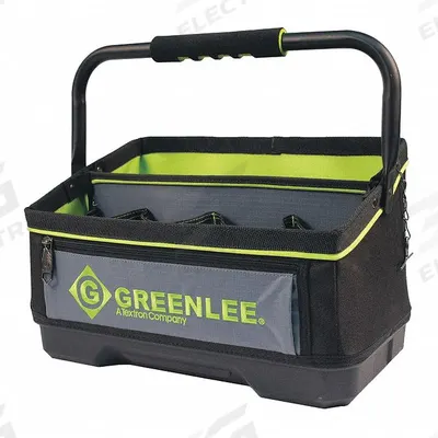GREENLEE Tool Bag: 16 in W x 16 in D x 10 in H, Black, Polyester, 20 Pockets - Polyester Tool Totes