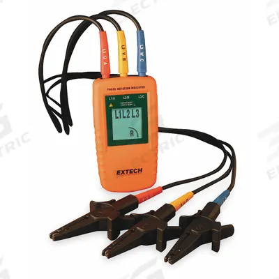 EXTECH Phase Sequence Tester: 15 Hz to 400 Hz, 40 V to 600 V, CAT III 600V, For Three Phase - Phase Rotation Meters & Indicators