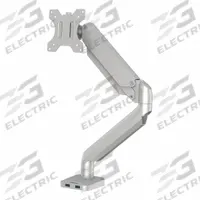FELLOWES Monitor Arm: Silver, Aluminum/Plastic, Clamp/Grommet Mount, 18 lb Wt Capacity (MPN 8056401). Key specifications — Features: Dual USB Connectivity; Material: Aluminum; Brand: FELLOWES; Product Type: Monitor Arm; Mount Mechanism: Clamp/Grommet; Color: Silver.