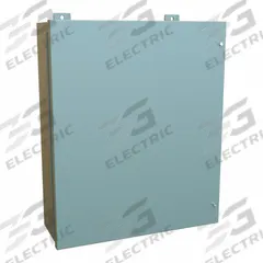HAMMOND Enclosure: Steel, 24 in x 20 in x 7 in, NEMA 12, w/Panel, Solid Cover, Hinged (MPN 1418JE7). Key specifications — Brand: HAMMOND; Closure Method: Screws; Knockouts: Not Included.
