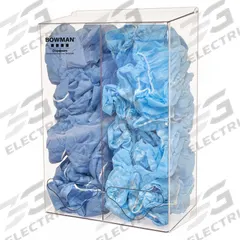 BOWMAN DISPENSERS Bulk Dispenser: 12 1/4 in Overall Wd, 5 3/4 in Overall Dp, 2 Compartments, Plastic (MPN BP-012). Key specifications — Material: Plastic; Color: Clear; Brand: BOWMAN DISPENSERS; Product Type: Bulk Dispenser; Compatible Dispensing Product: Gloves.