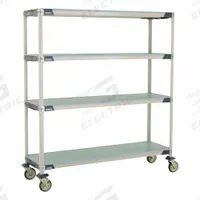 METRO Utility Cart: 62 in x 20 in, 67 in Overall Ht, 4 Shelves, Antimicrobial/Corrosion-Resistant (MPN X366EFX3). Key specifications — Resistance Properties: Antimicrobial; Corrosion-Resistant; Shelf Configuration: Standalone; Brand: METRO; NSF Approved: Yes; Number of Shelves: 4; Caster Wheel/Configuration: (2) Swivel Casters; Material: 304 Stainless Steel.