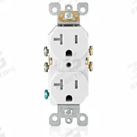 LEVITON Receptacle: Duplex, 5-20, White, 125V AC, 20 A, 2 Pole / 3 Wire (MPN T5820-W)