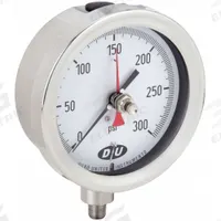 DURO Industrial Pressure Gauge: 0 psi to 300 psi, White, 4 1/2 in Dial, 1/4 in NPT Male, Bottom, 20 (MPN 42070813-MAXHAND). Key specifications — Brand: DURO; Pointer Color: Black; Accuracy: ±0.5%; Dial Color: White; Gauge Wetted Parts: Stainless Steel; Case Material: Stainless Steel; Vibration Resistance Properties: None; Pressure Range: 0 psi to 300 psi.