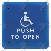 BEA Exit Push Button: 4 3/4 in Ht, 5/8 in Dp, 4 3/4 in Wd, ADA Compliant, Aluminum/Stainless Steel (MPN 10PBS1B). Key specifications — Product Type: Exit Push Button; Operation Type: Push; ADA Compliant: Yes; Brand: BEA; Color: Gray.