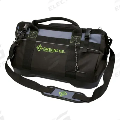 GREENLEE Tool Bag: 18 in W x 18 in D x 10 1/2 in H, Black, Polyester, 19 Pockets - Polyester Wide-Mouth Tool Bags