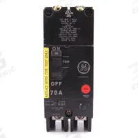 GE Molded Case Circuit Breaker: 70 A Amps, 18kA at 277/480V AC, Fixed, Lug, ABC, Std (MPN TEYF270). Key specifications — Series: TEY; Max. AIR Rating: 18kA at 277/480V AC; Instantaneous Trip: Fixed; Terminal Connection: Lug; Phase Connection: ABC.