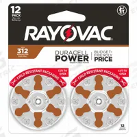 RAYOVAC Hearing Aid Batteries: 312 Battery Size, Zinc Air, 185 mAh Capacity, 1.4V DC, 0.314 in Dia (MPN 312CR-12ROVUS). Key specifications — Voltage - Batteries: 1.4V DC; Battery Chemistry: Zinc Air; Product Type: Hearing Aid Batteries; Battery Size: 312; Brand: RAYOVAC; Voltage - Subhead: 1.4V DC Hearing Aid Battery.