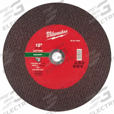 MILWAUKEE Cut-Off Wheel: Type 1, 12" x 1/8", 1" Arbor, Silicon Carbide - Cut-Off Wheels for Concrete & Masonry