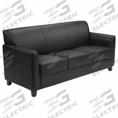 FLASH FURNITURE Sofa: Black, Black, Faux Leather, Wood, 59 in Seat Wd, 20 in Seat Dp - Sofas