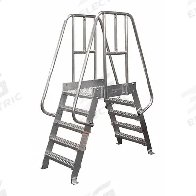 COTTERMAN Crossover Bridge: 4 ft Platform Ht, Aluminum, 500 lb Load Capacity, Diamond Plate - Space Saving Crossover Bridges