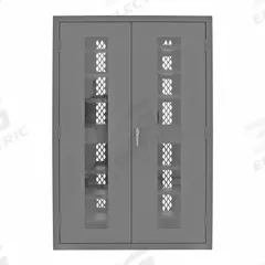 DURHAM MFG Charging Cabinet: 48 in x 24 in x 72 in, & Keyed, 300 lb Load Capacity per Shelf, Gray (MPN 2502CS-12S-95). Key specifications — Brand: DURHAM MFG; Body Panel Type: Ventilated; Cabinet Color: Gray; Frame Assembled: Assembled.
