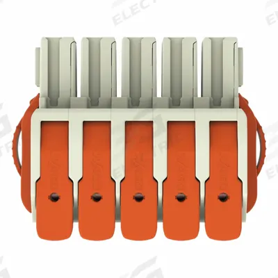 WAGO Lever Wire Connector: 5 Port, 18 AWG – 4 AWG Solid Wire Size Range, 66 A - Modular Lever Wire Connectors
