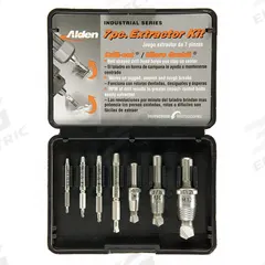 ALDEN Screw Extractor Set: 7 Pc, Double End Extractor Bit/Single End Extractor Bit, Size #1/#2/#3/#4 (MPN 7017P). Key specifications — attr1030267: ALDEN; attr1030276: #5 to 1/4 in; attr1030283: 7017P; attr1030273: #1; attr1075325: 5/16 in to 1/2 in.