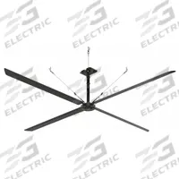 HUNTER INDUSTRIAL Ceiling Fan: 125,819 cfm Airflow, 18 ft Blade Dia, Variable Speeds, 240V AC, ECO (MPN E18-23P-IP-LG). Key specifications — Voltage: 240V AC; Light Kit: No; Series: ECO; Number of Speeds: Variable; Phase: Three; Current: 3.5 A; Brand: HUNTER INDUSTRIAL.