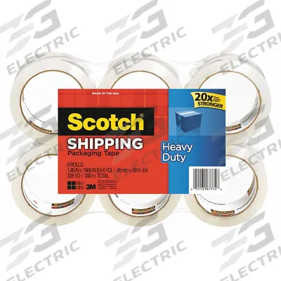 SCOTCH Heavy Duty Packaging Tape,Clear,PK6: 3.1 mil Tape Thick, 1 7/8 in x 54 5/8 yd - 2" Crystal Clear Tape