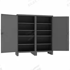 DURHAM MFG Storage Cabinet: 72 in x 24 in x 78 in, 8 Adj Shelves, 2 Doors, Legs, Gray, Assembled (MPN HDDS247278-8S95). Key specifications — Brand: DURHAM MFG; Base Type: Legs; Cabinet Color: Gray; Frame Assembled: Assembled.