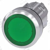 SIEMENS Flush Push Button: Green, 22 mm Mounting Size, Metallic, Momentary (MPN 3SU1051-0AB40-0AA0). Key specifications — Brand: SIEMENS; Action: Momentary; Series: 3SU; Push Button Material Type: Metallic.