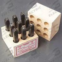 YOUNG BROS. STAMP WORKS Hand Stamp Kit: 0 thru 9 (6 doubles as 9), 5/16 in Character Ht, Steel (MPN 07091). Key specifications — Material: Steel; Brand: YOUNG BROS. STAMP WORKS; Characters Included: 0 thru 9 (6 doubles as 9).