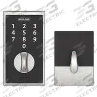SCHLAGE RESIDENTIAL Electronic Keyless Lock: 1 3/4 in Door Thick - Max, Push Button, Chrome (MPN BE375 CEN 626). Key specifications — Power Source: 9V Battery.