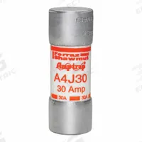 MERSEN Fuse: A4J Series, Class J, Cylindrical Body, Fast-Acting, 30 A, 600 V AC, 300 V DC (MPN A4J30). Key specifications — attr1287274: A4J; attr211200: MERSEN.